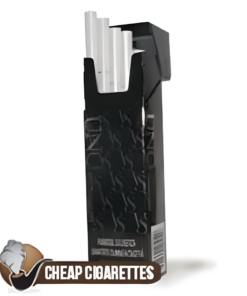 Virginia UNO Black Super Slims cigarettes, 20-stick hinge-lid box, front view