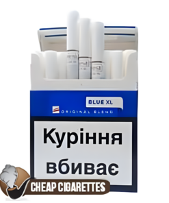 West Blue XL King Size cigarettes, 20-stick hinge-lid box, single pack front view