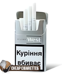 West Silver King Size cigarettes, carton of 10 packs of 20, hinge-lid box, front view