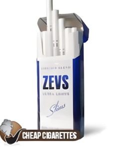 Zevs Ultra Slims cigarettes, 20-stick hinge-lid box, single pack front view