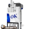 OK Blue King Size cigarettes, 20-stick hinge-lid box, front view