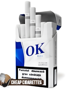 OK Blue King Size cigarettes, 20-stick hinge-lid box, front view
